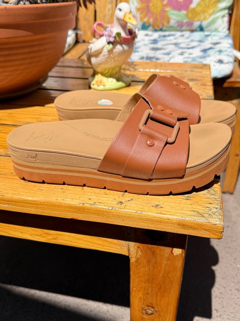 Reef Women's Tan Cognac Brown Platform Slide Sandals